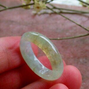 Certified Icy Yellow Natural A JADE JADEITE Circle RING USA NO.6 # 戒指 323297